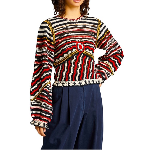 Ulla Johnson Sweaters - NEW Ulla Johnson Callaia Striped Crochet Sweater S
